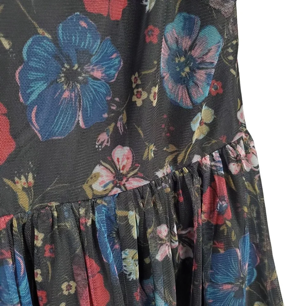 Lauren Conrad x Disney Size 10 Dress Tulle Overlay Fit Flare Midi Hi Lo Floral - Picture 13 of 15